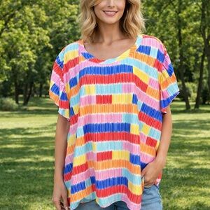Crown & Ivy Colorful Striped Short Sleeve Tee 4XL